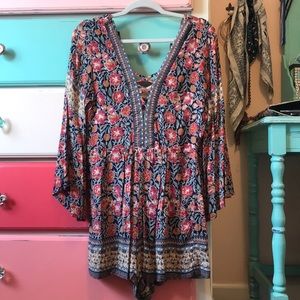Boho floral long sleeved romper